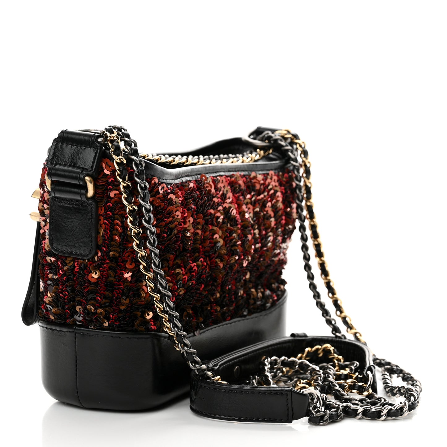 Sequin Calfskin Small Gabrielle Hobo Red Black