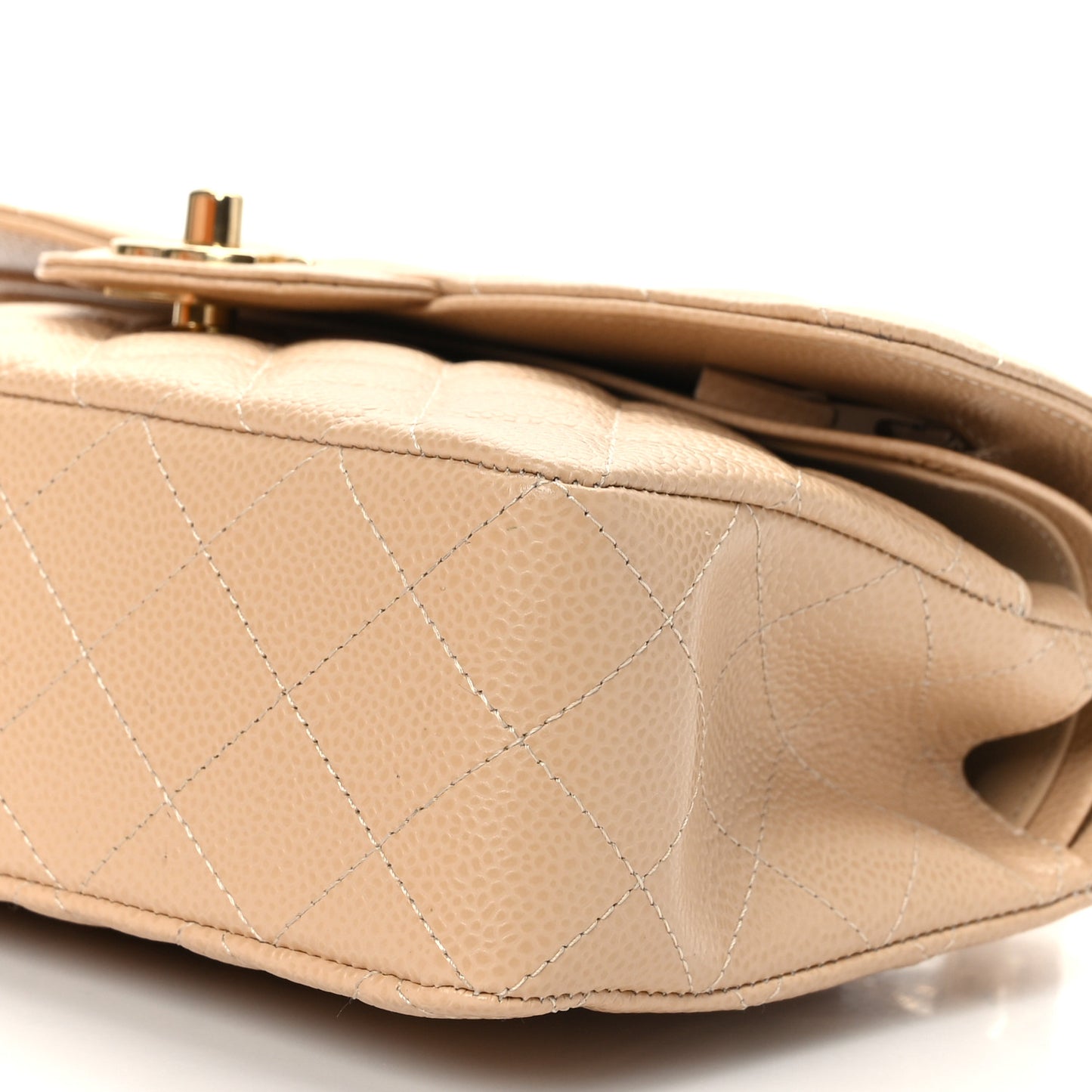 Caviar Quilted Small Double Flap Beige