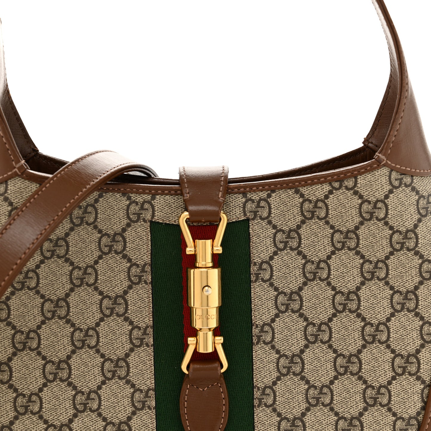 GG Supreme Monogram Azalea Calfskin Web Small Jackie 1961 Hobo Beige Ebony Brown Sugar