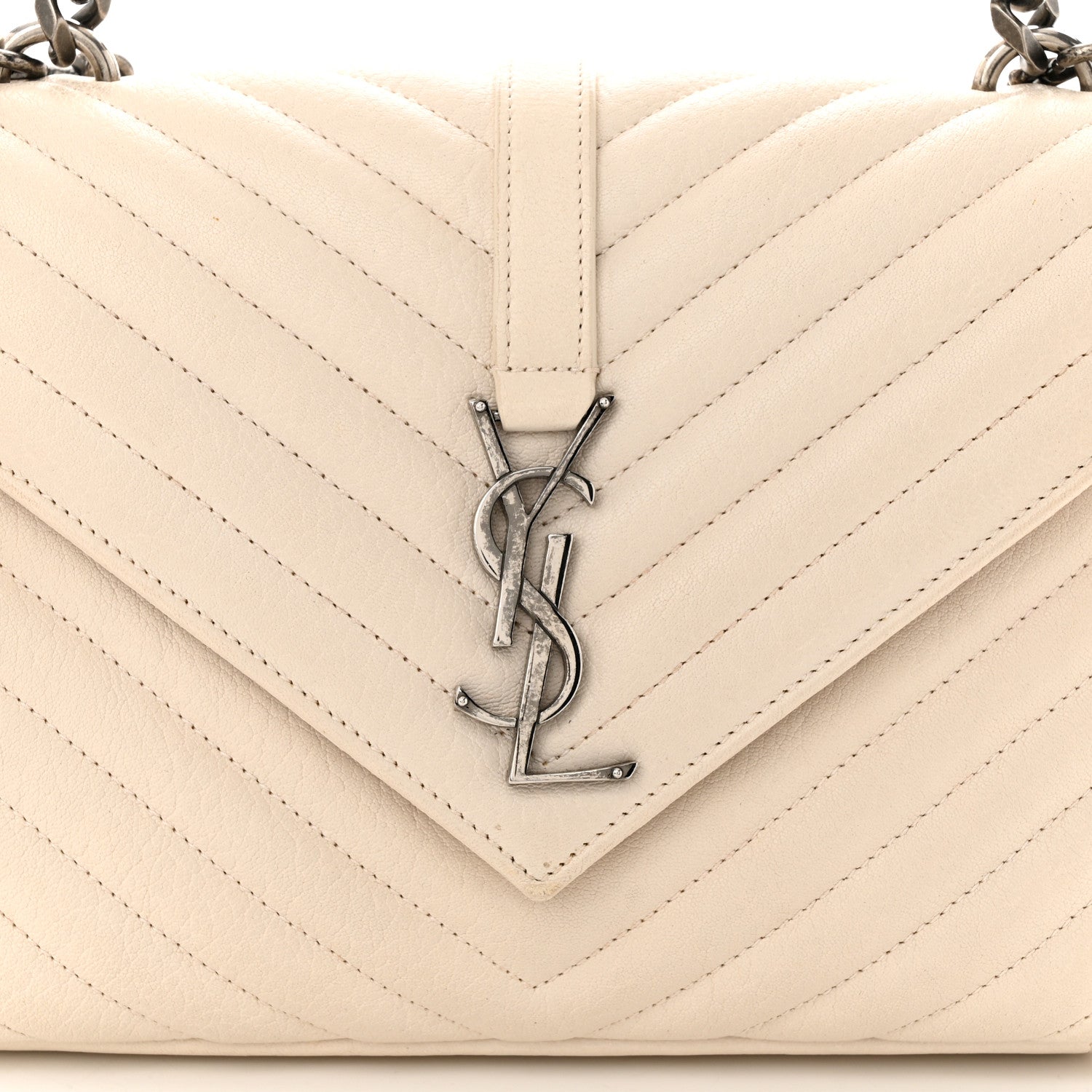 Saint Laurent Sheepskin Matelasse Chevron Monogram Medium College Bag Dove White 8 of 13
