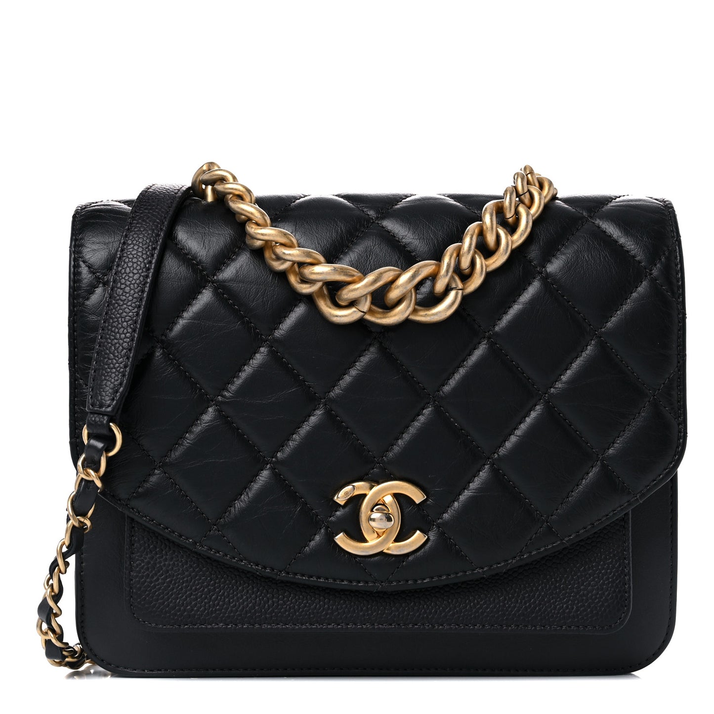 Calfskin Caviar Quilted Chain Handle Flap Black