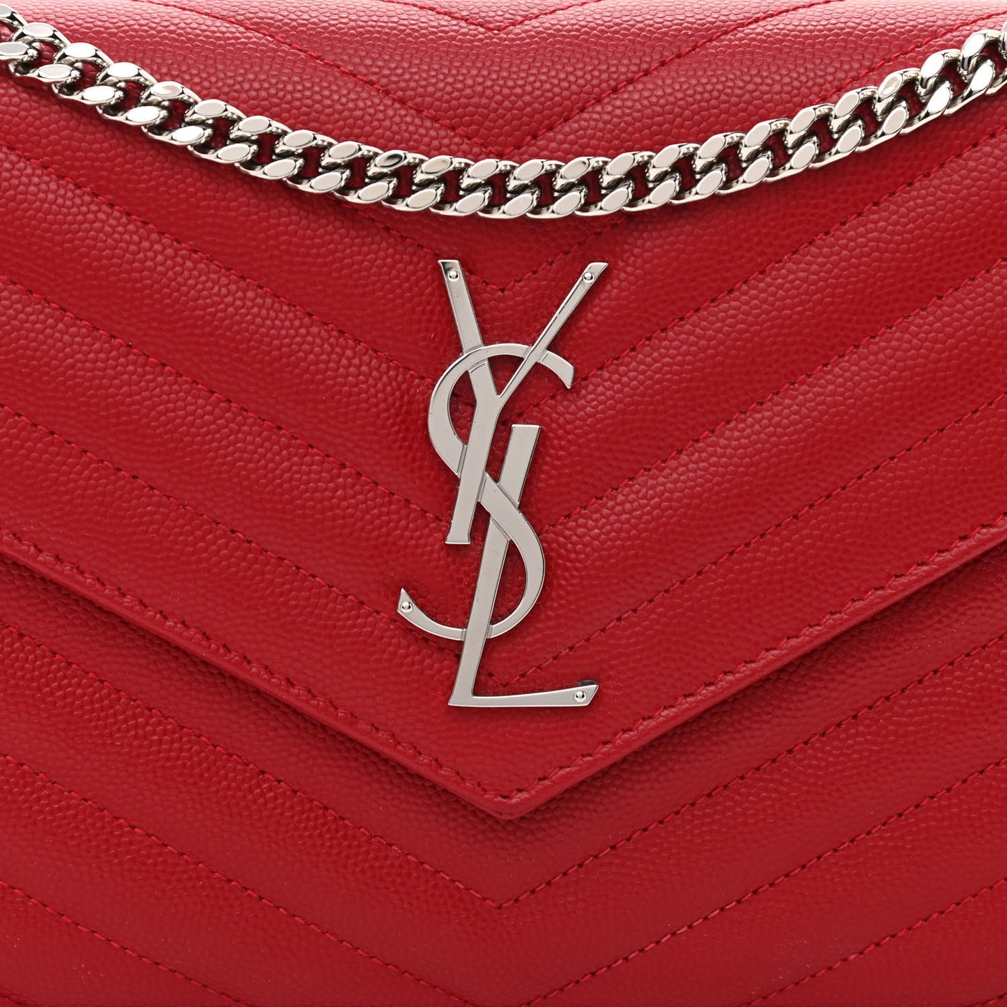 Grain De Poudre Matelasse Chevron Monogram Chain Wallet New Red