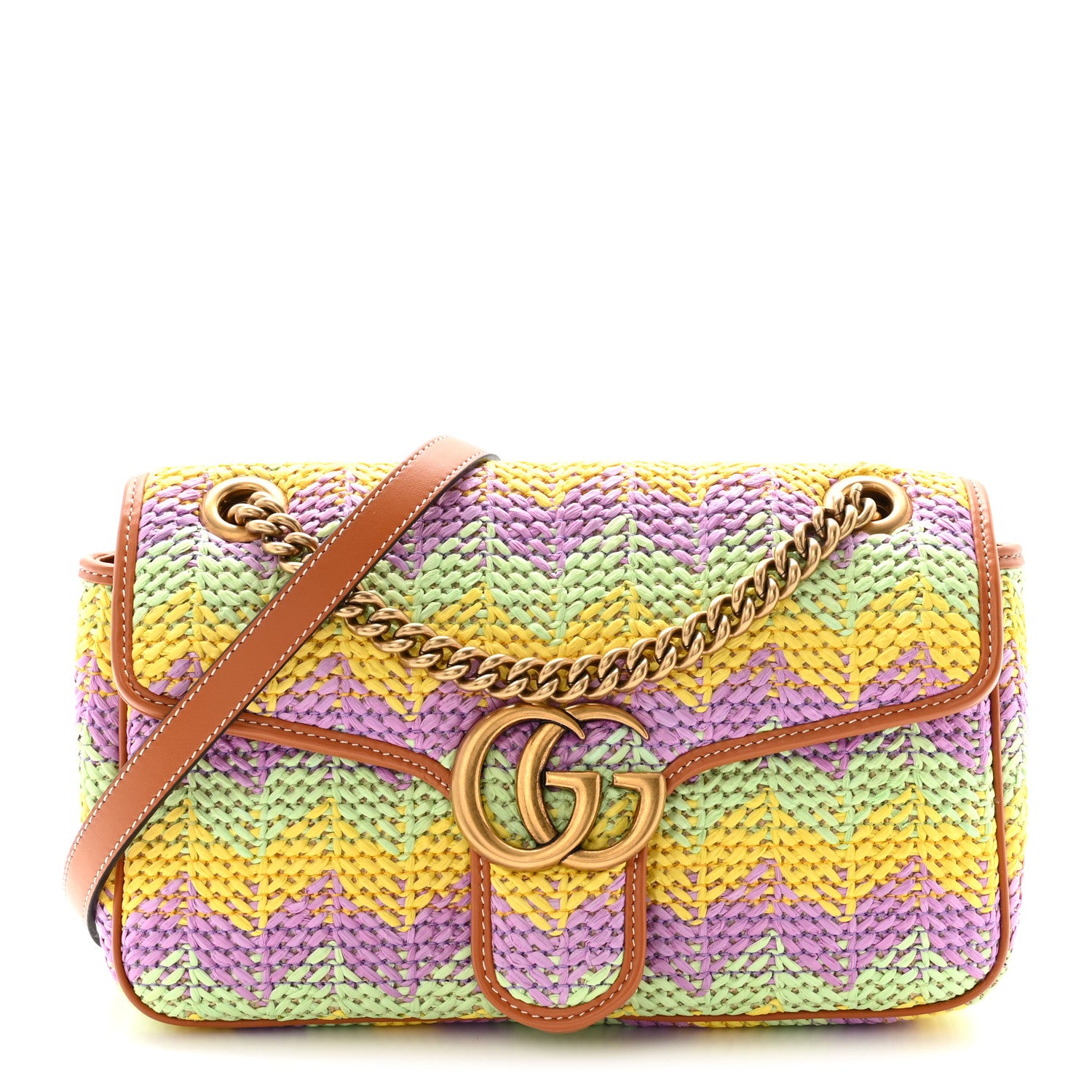 Gucci Calfskin Raffia Woven Small GG Marmont Shoulder Bag