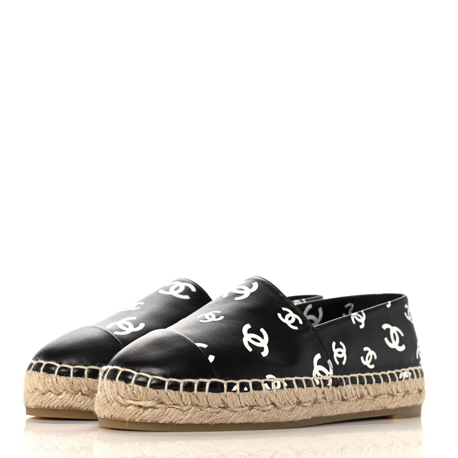 Chanel Printed Lambskin CC Espadrilles 37 Black White 3 of 10