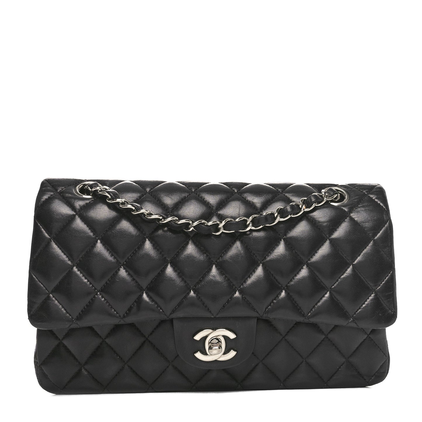 Lambskin Quilted Medium Double Flap Black