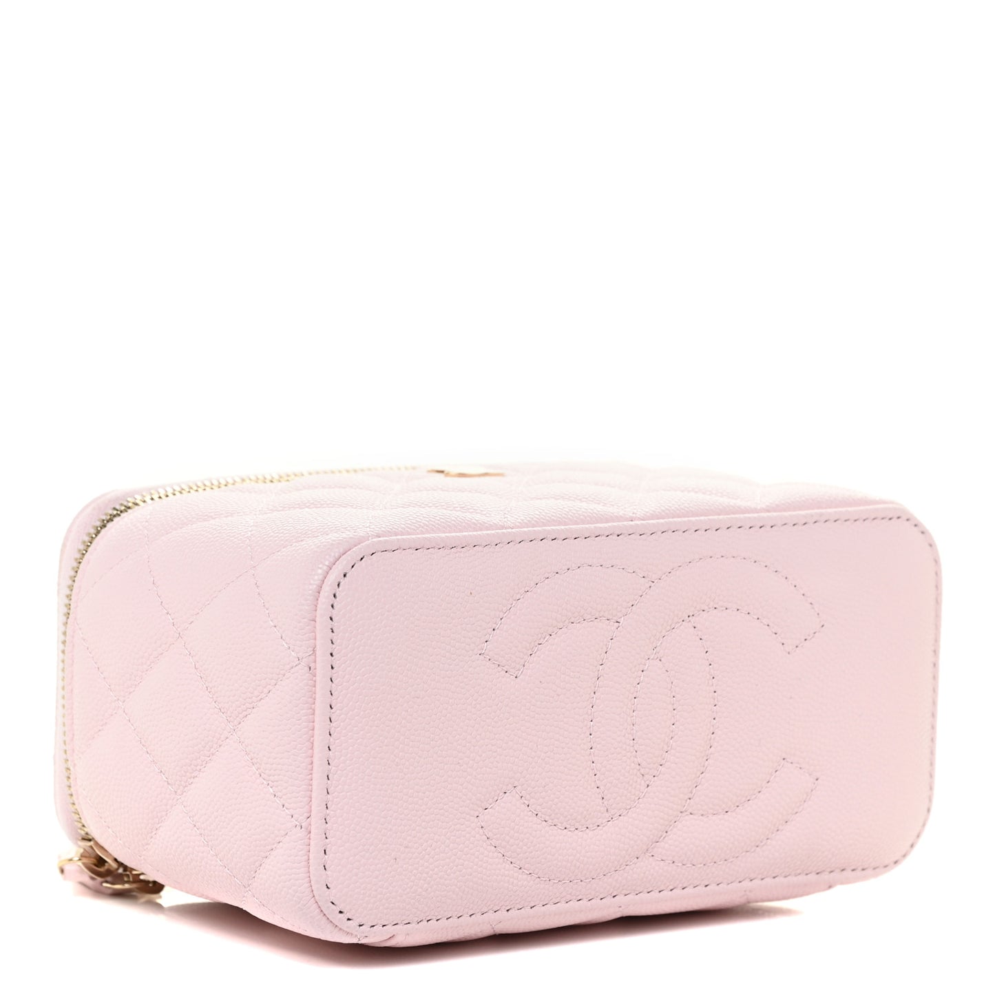 Caviar Quilted Small Vanity Case With Chain Light Pink