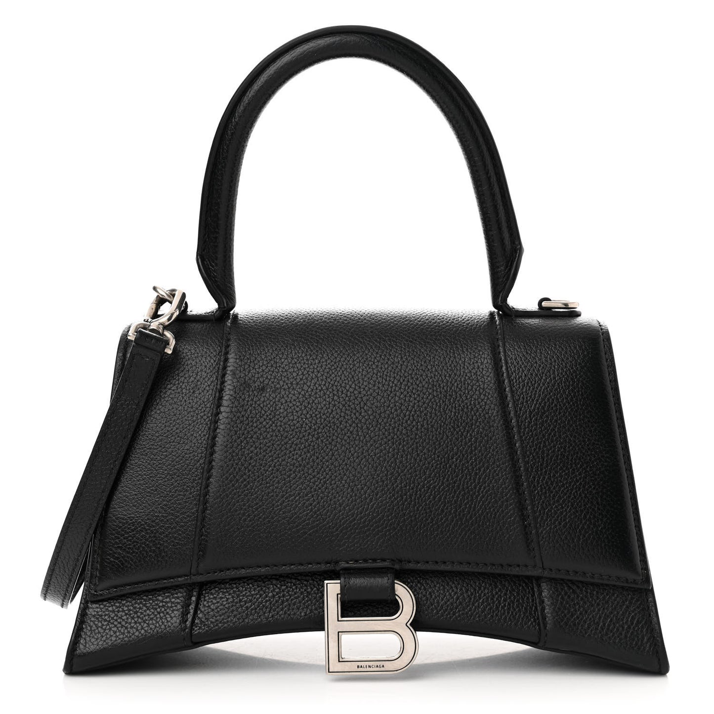 Grained Calfskin Small Hourglass Top Handle Bag Black