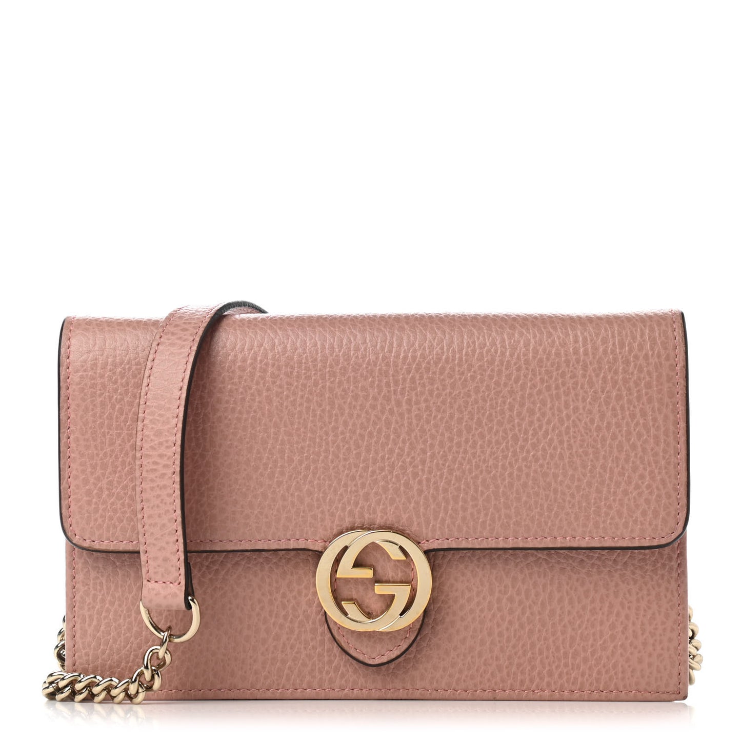 Dollar Calfskin Interlocking G Chain Wallet Soft Pink