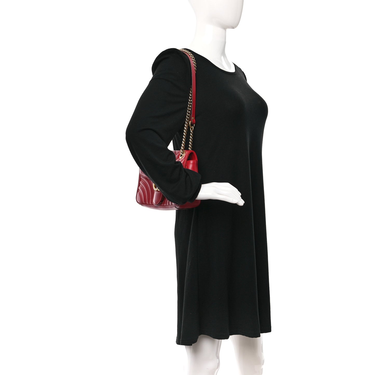 Calfskin Matelasse Small GG Marmont Shoulder Bag Hibiscus Red