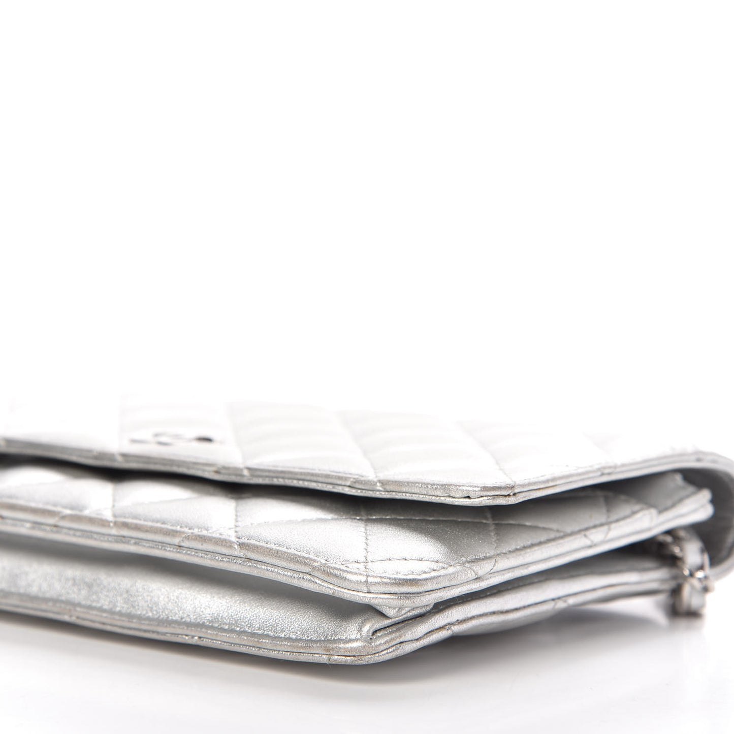 Metallic Lambskin Quilted Wallet On Chain WOC Silver