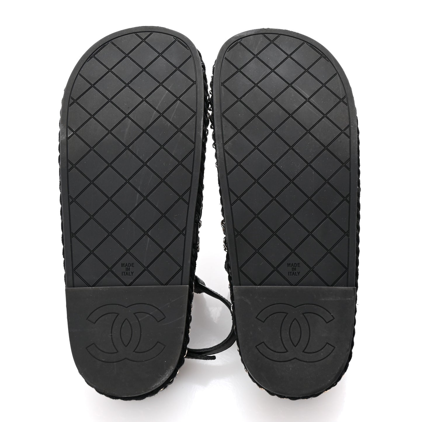 Lambskin Cord Chain CC Sandals 37 Black