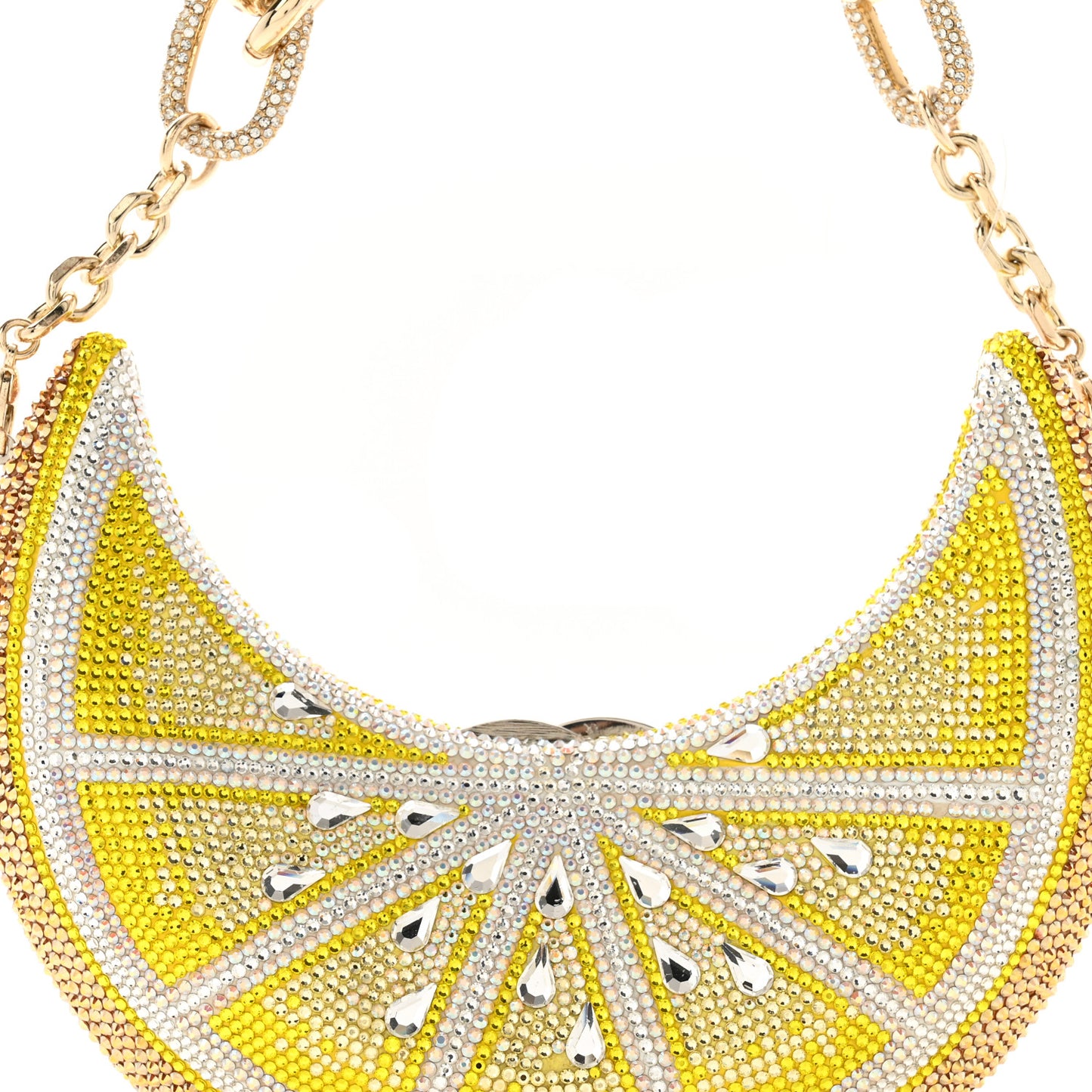 Crystal Lemon Crescent Minaudiere Clutch Silver Citrine Multicolor