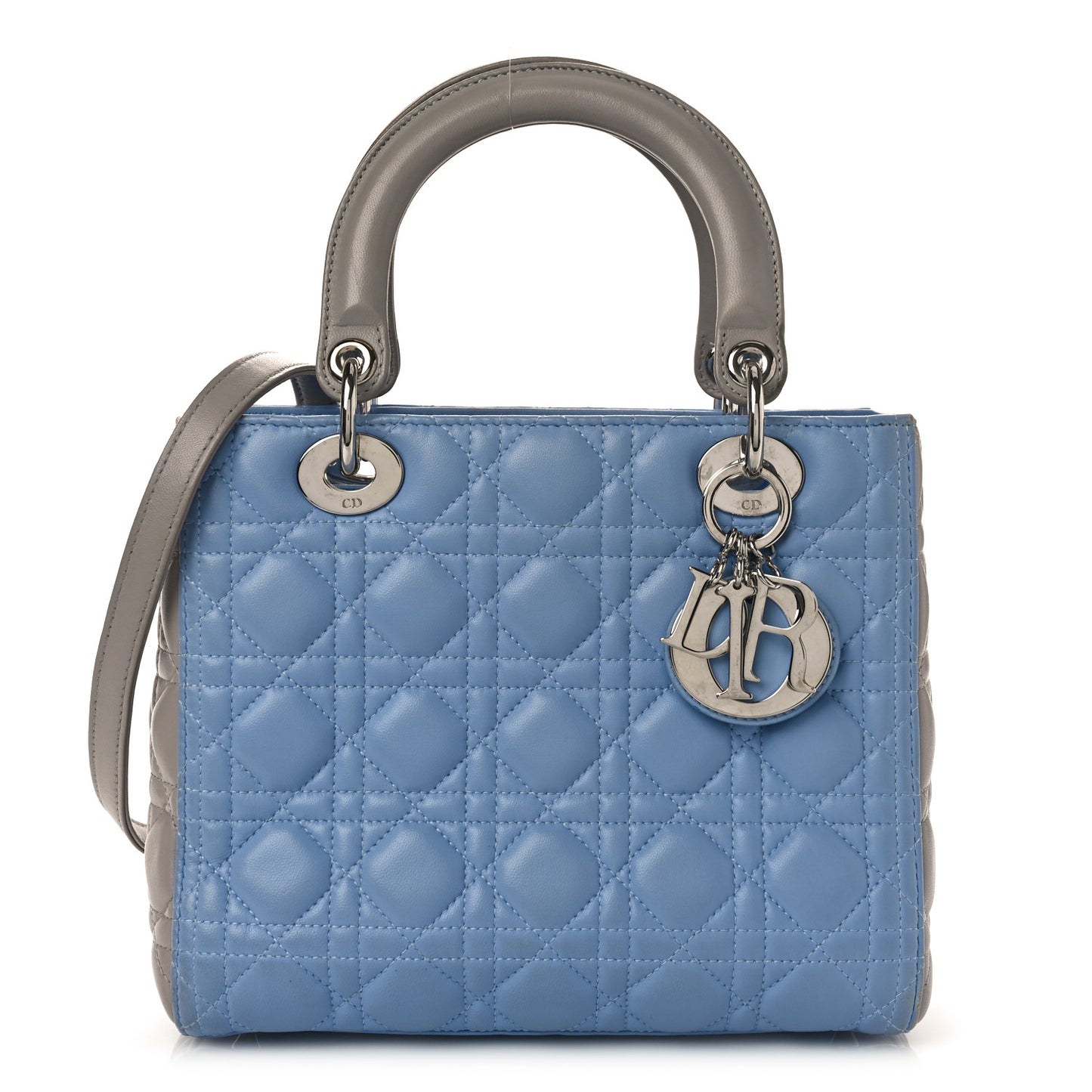 Lambskin Cannage Medium Bi-Color Lady Dior Blue Gray