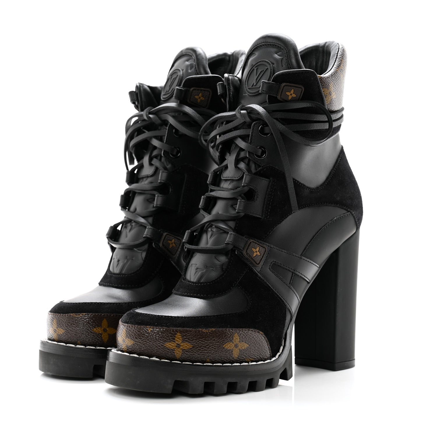 Suede Calfskin Monogram Star Trail Ankle Boots 37 Black