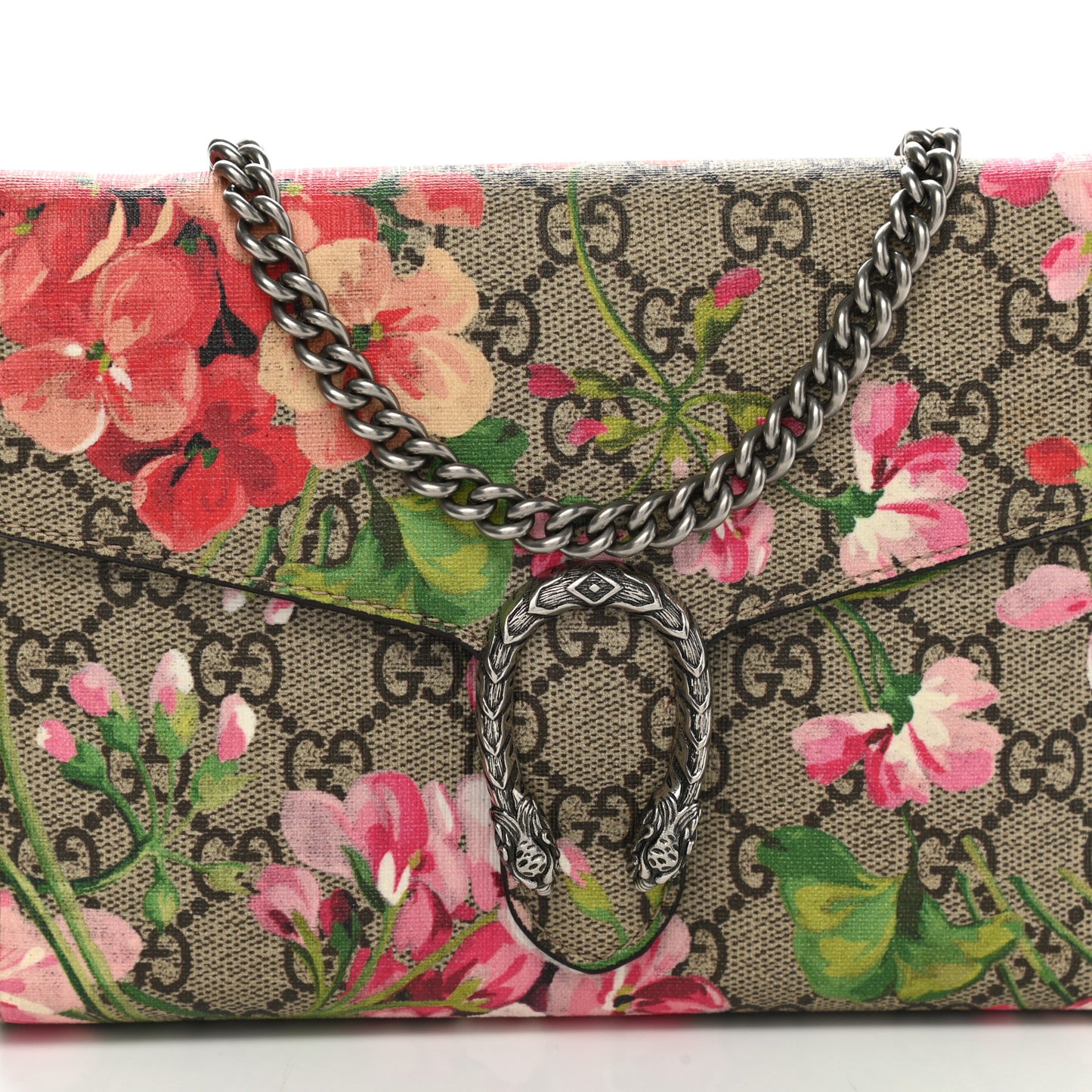 GG Supreme Monogram Blooms Mini Dionysus Chain Wallet Beige Multicolor Dry Rose