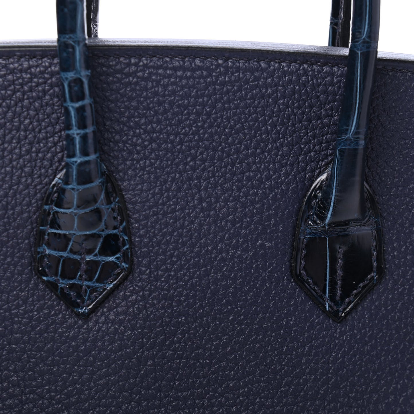 Togo Shiny Niloticus Crocodile Birkin Touch 25 Bleu Nuit Bleu Baltique