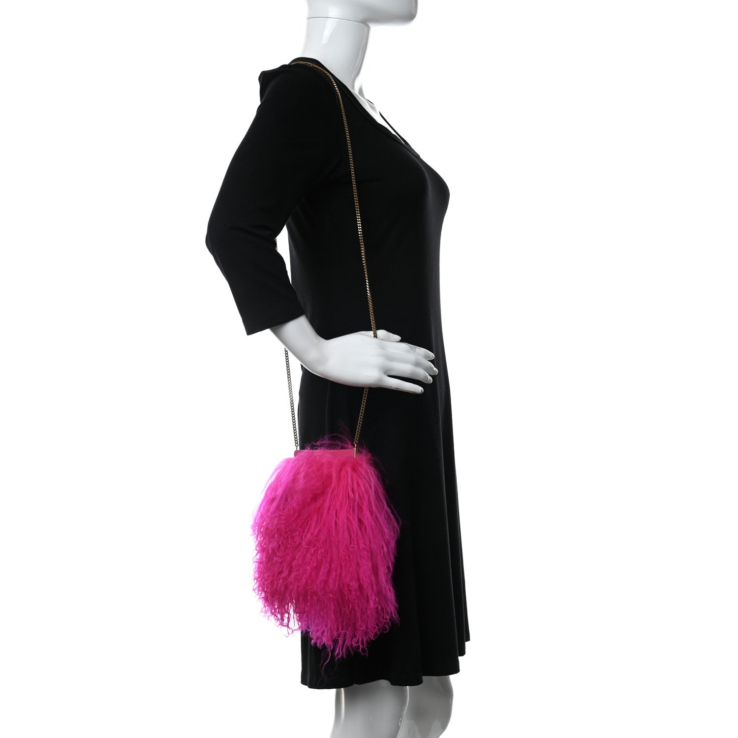 Saint Laurent Fur Mini Pac Pac Pouch On Chain Fuchsia 3 of 12