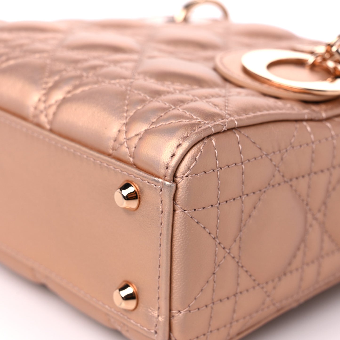 Iridescent Metallic Lambskin Cannage Mini Lady Dior Pink