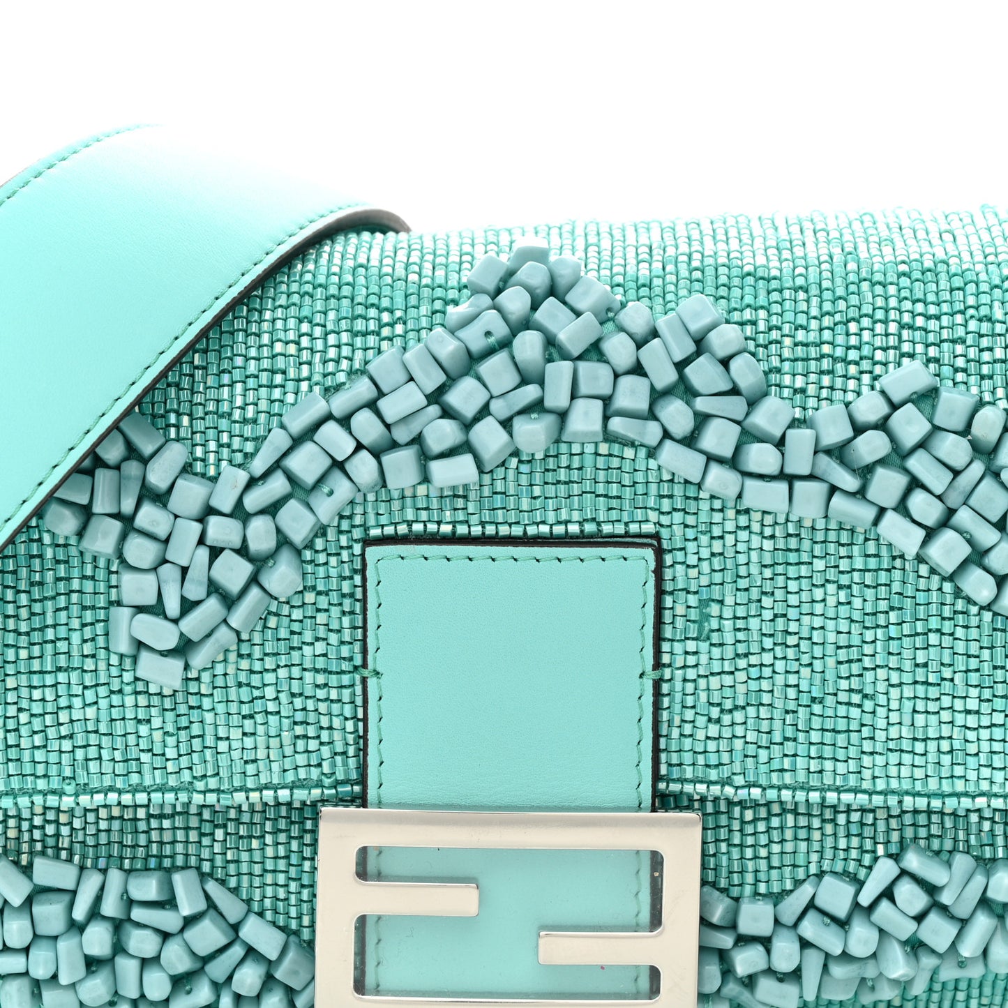Rolling Stone Vitello Seta Bead Embroidered Re-Edition Baguette Spring Turquoise