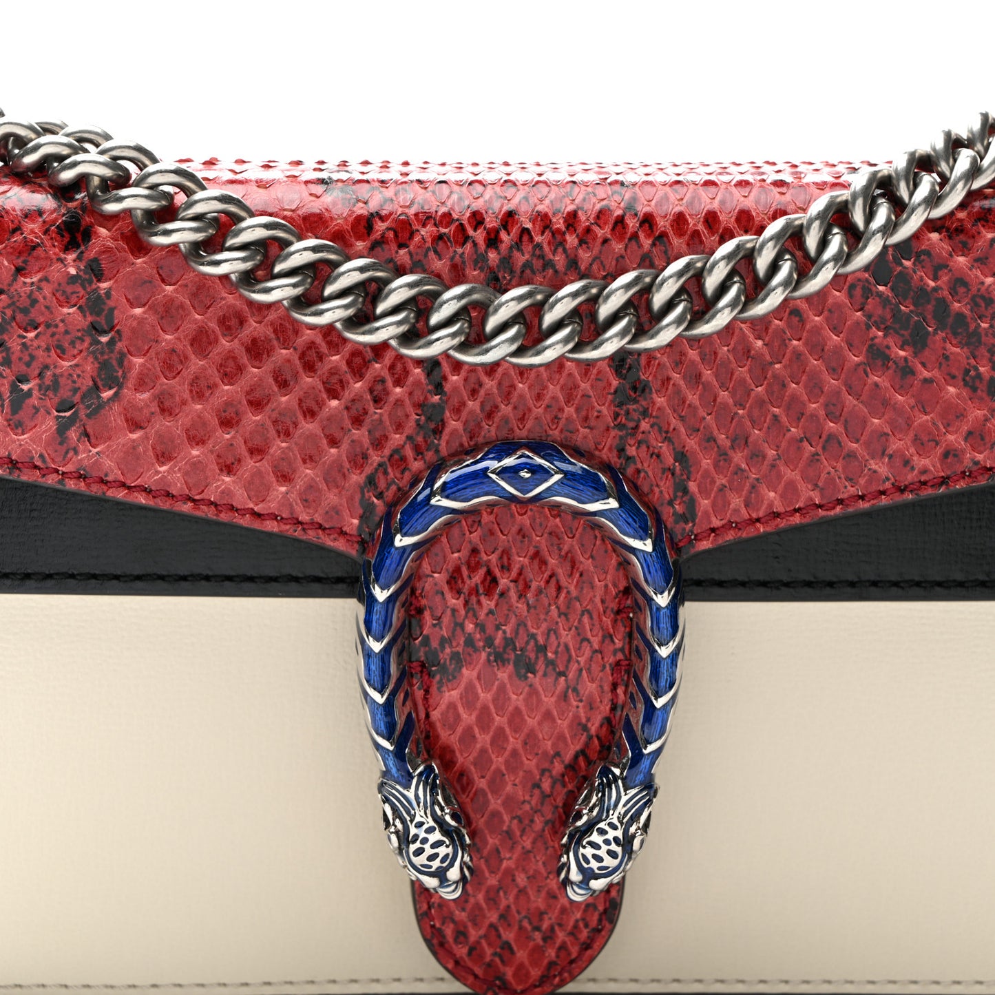 Snakeskin Azalea Calfskin Enamel Small Dionysus Shoulder Bag Mystic White Hibiscus Red Black