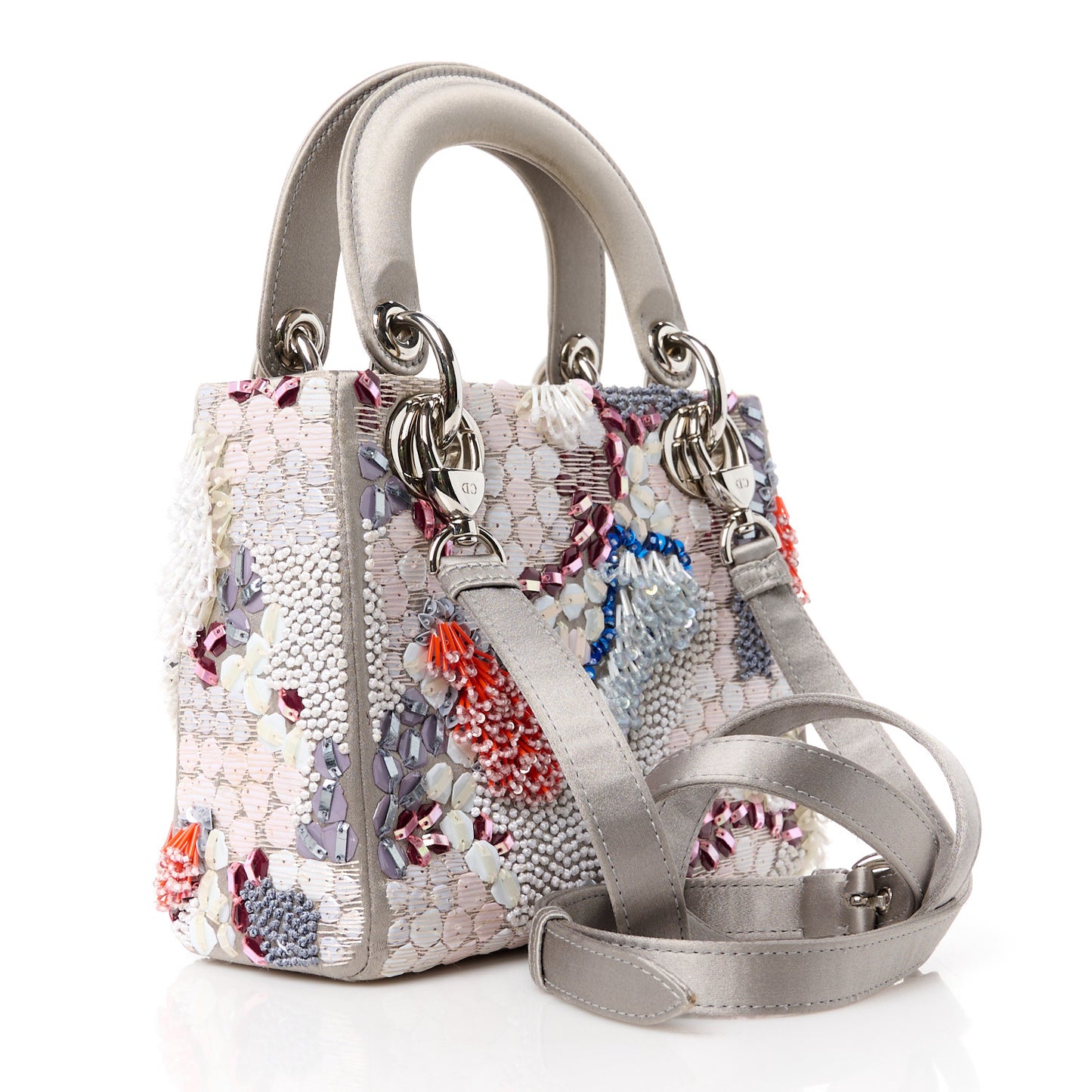 Satin Beaded Sequin Mini Lady Dior Grey Multicolor