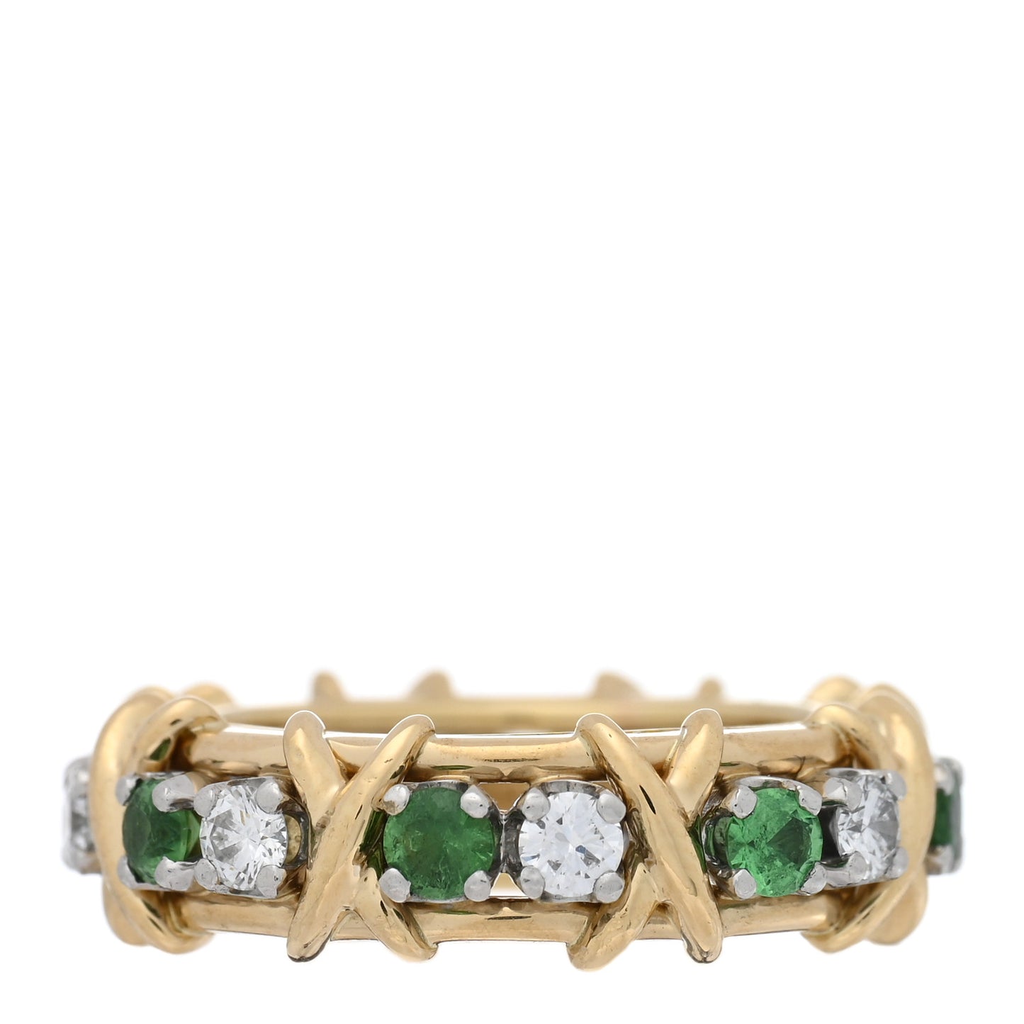 18K Yellow Gold Platinum Tsavorite Schlumberger Sixteen Stone Ring 49 5
