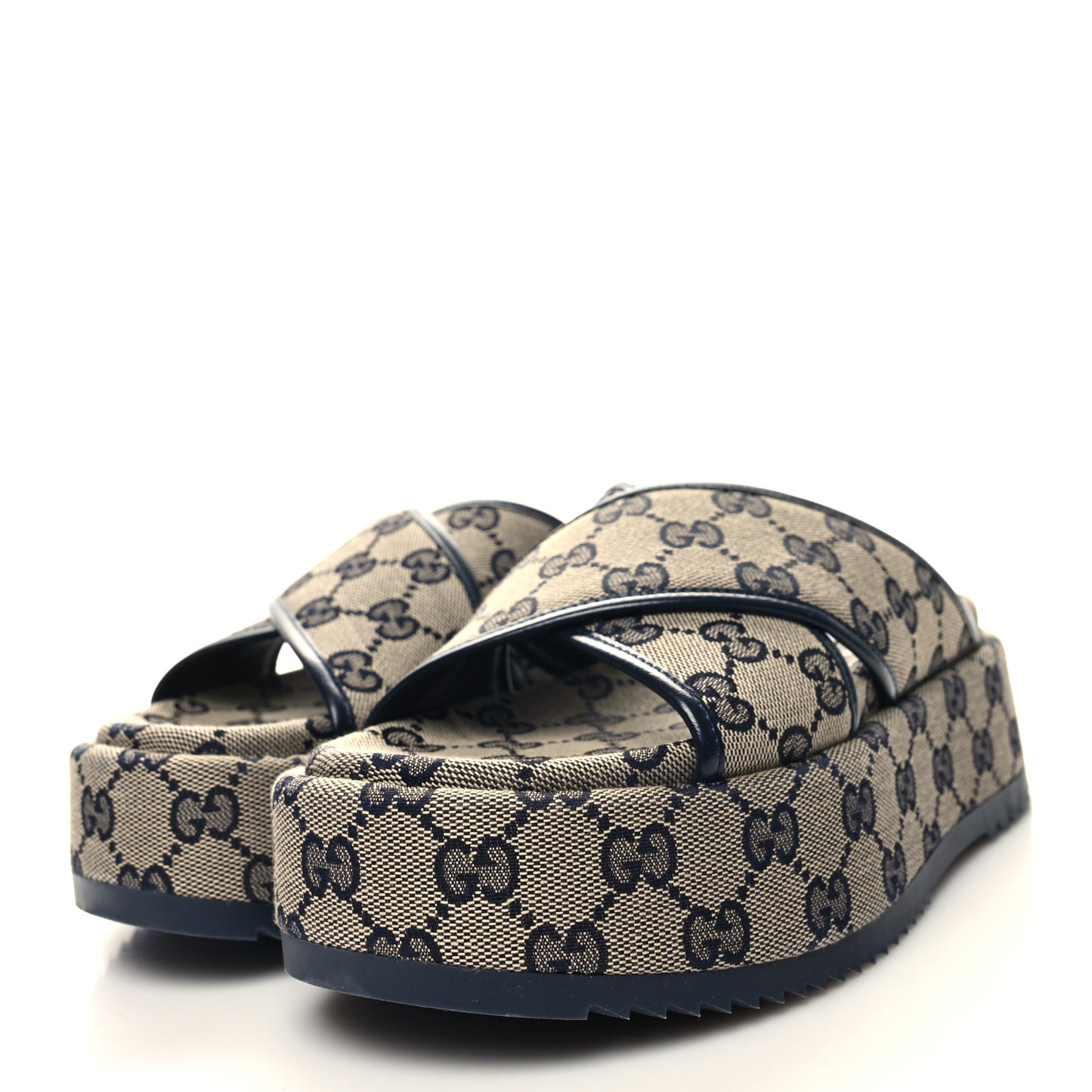 Monogram Criss Cross Platform Slide Sandals 35 Beige Blue