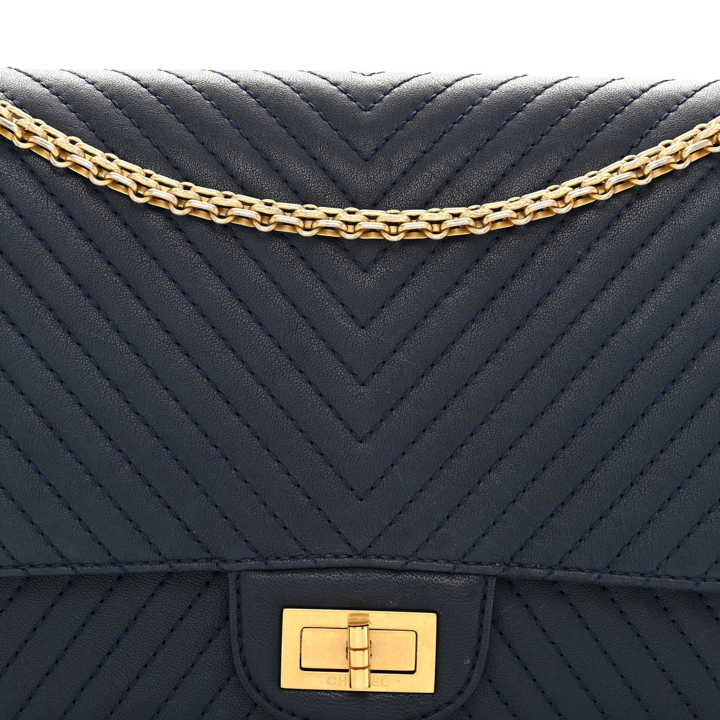 Sheepskin Chevron Quilted 2.55 Reissue 227 Flap Navy Blue