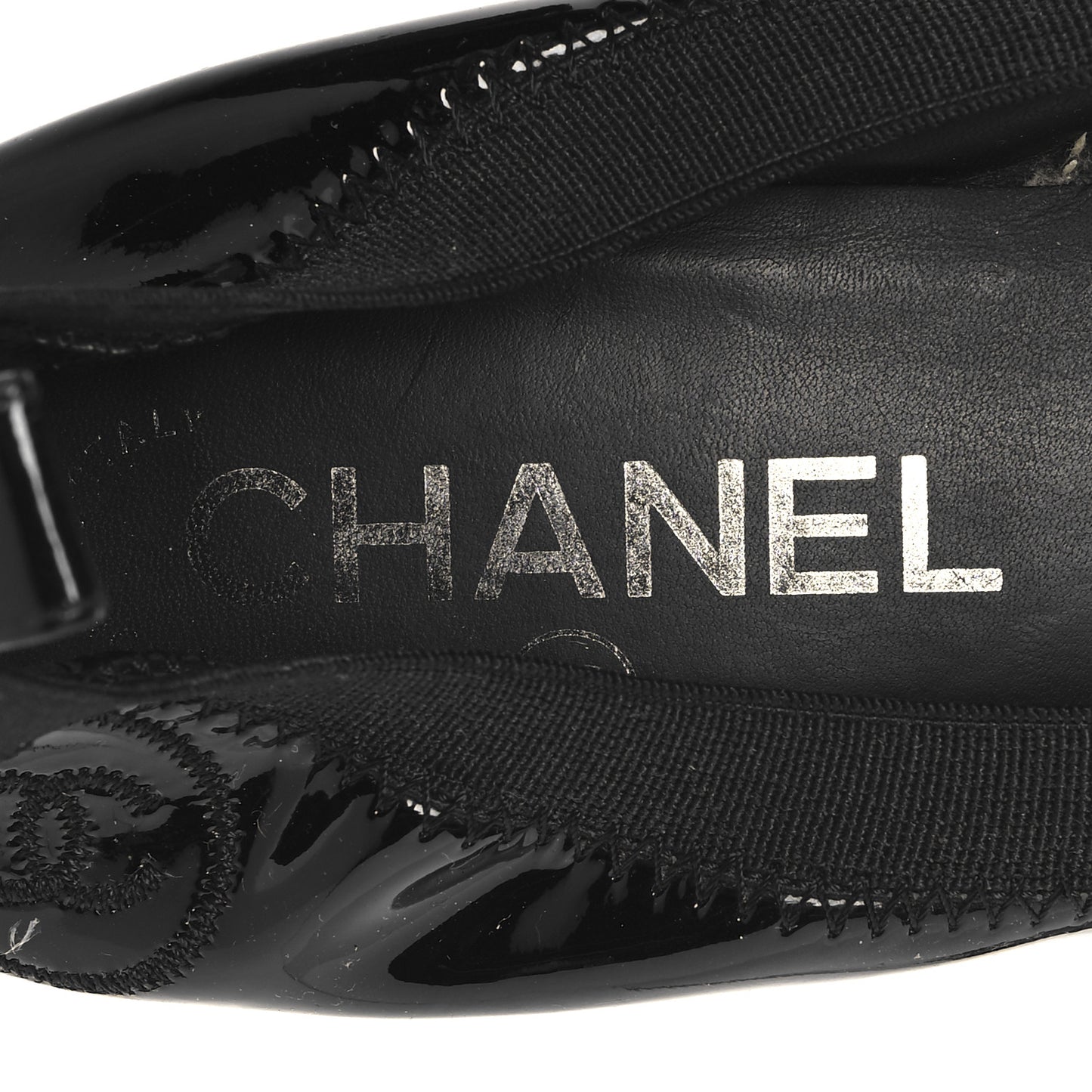 Lambskin Patent CC Elastic Cap Toe Ballerina Pumps 36.5 Black