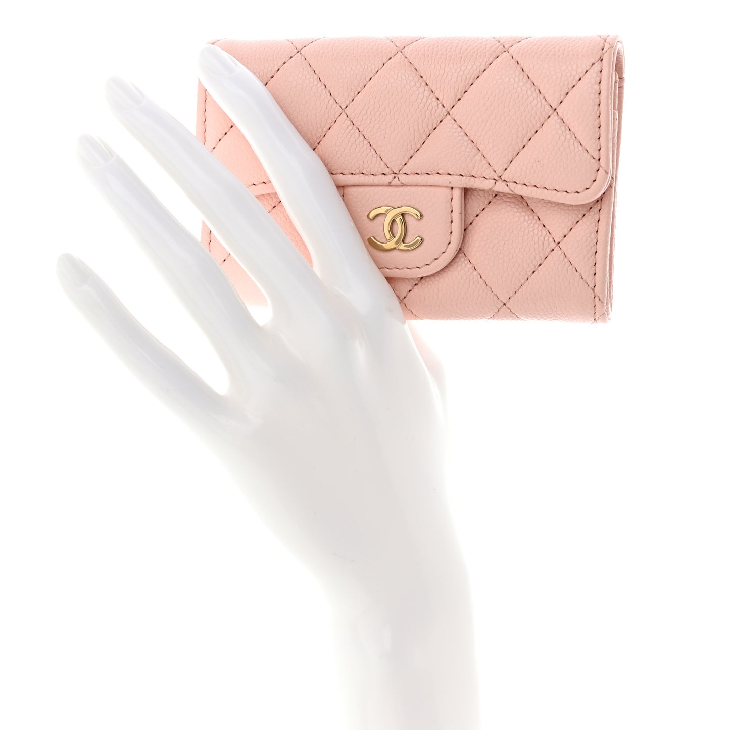 Caviar Quilted Flap Card Holder Wallet Light Pink