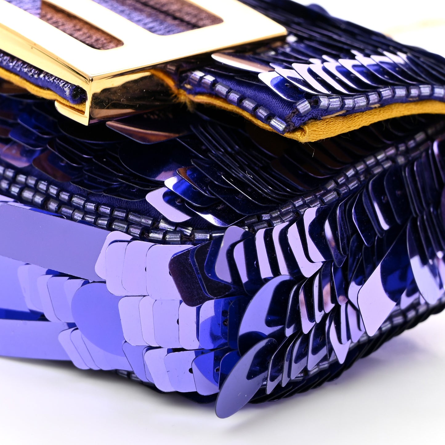Sequin Paillettes Shiny Nappa Sex and the City Nano Maxi Buckle Baguette Charm Viola Purple