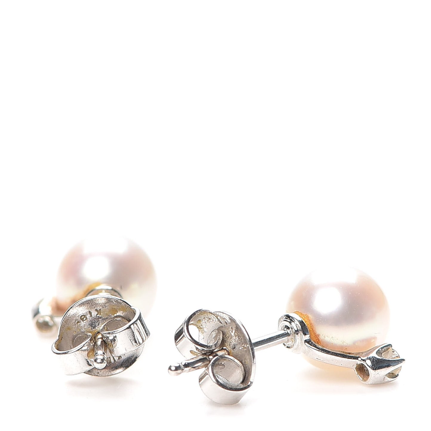 18K White Gold Diamond Akoya Pearl 7-7.5mm Stud Earrings