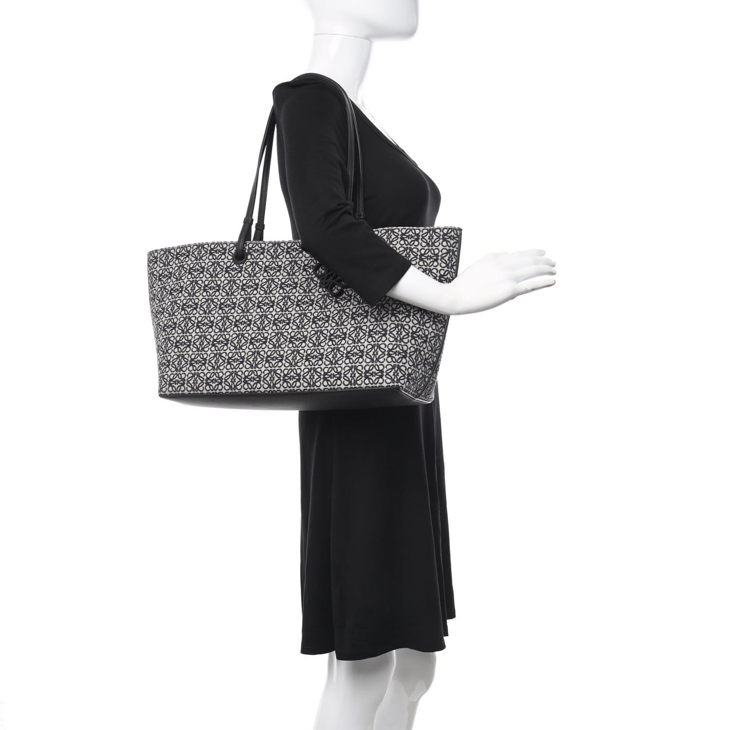 Jacquard Anagram Calfskin East West Tote Navy Black