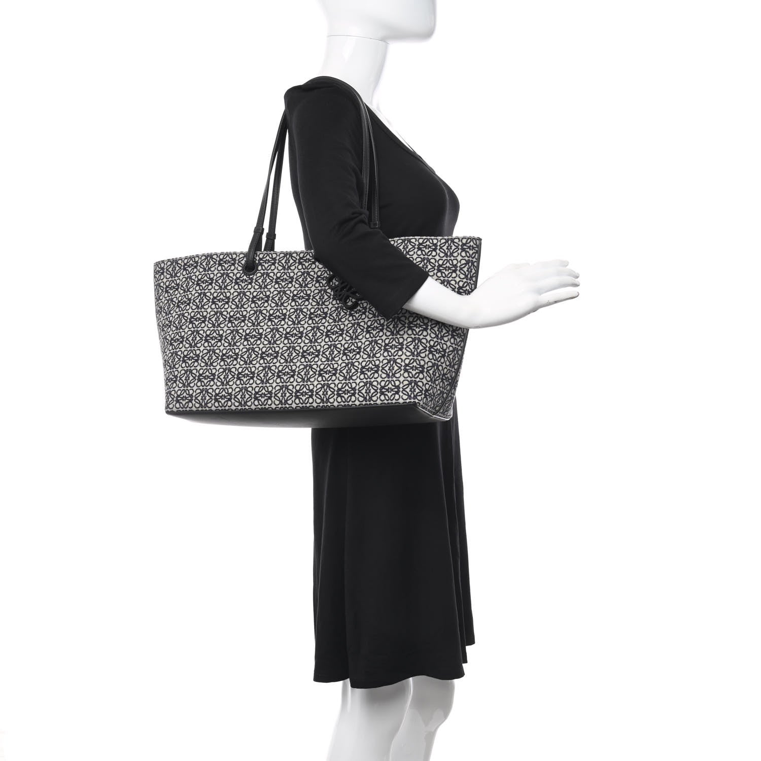 Loewe Jacquard Anagram Calfskin East West Tote Navy Black 2 of 8