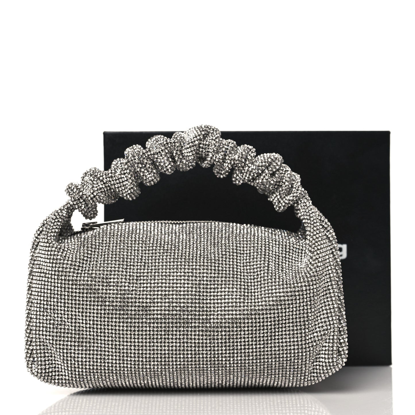 Mesh Crystal Rhinestone Mini Scrunchie Clutch Black Silver