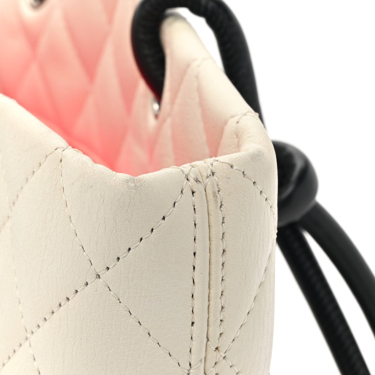 Calfskin Quilted Medium Cambon Tote White Black