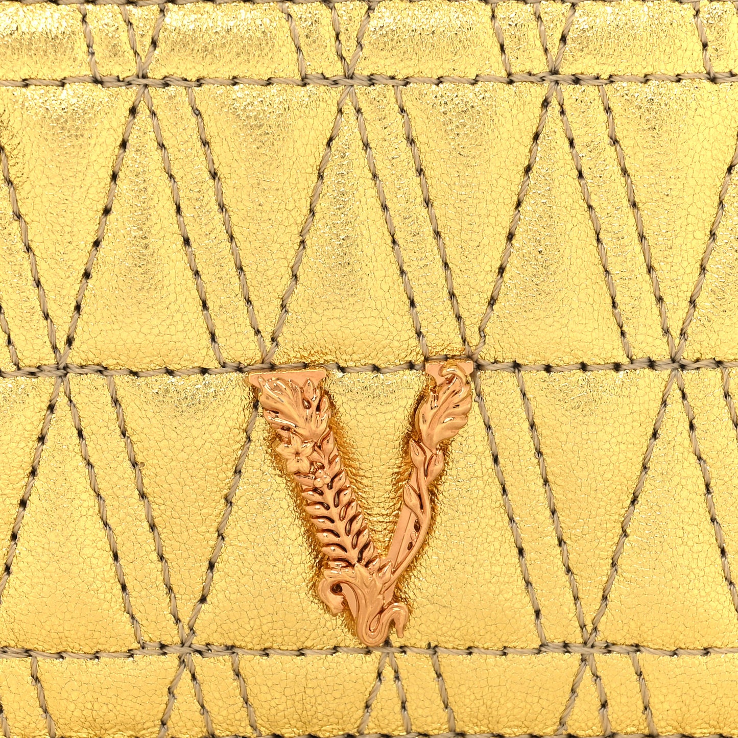 Metallic Nappa Quilted Virtus Zip Pouch Card Holder Gold
