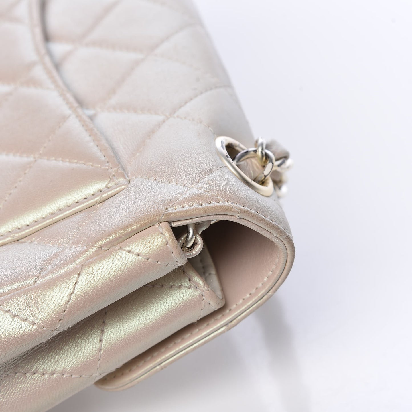 Metallic Lambskin Quilted Extra Mini Rectangular Flap Ivory