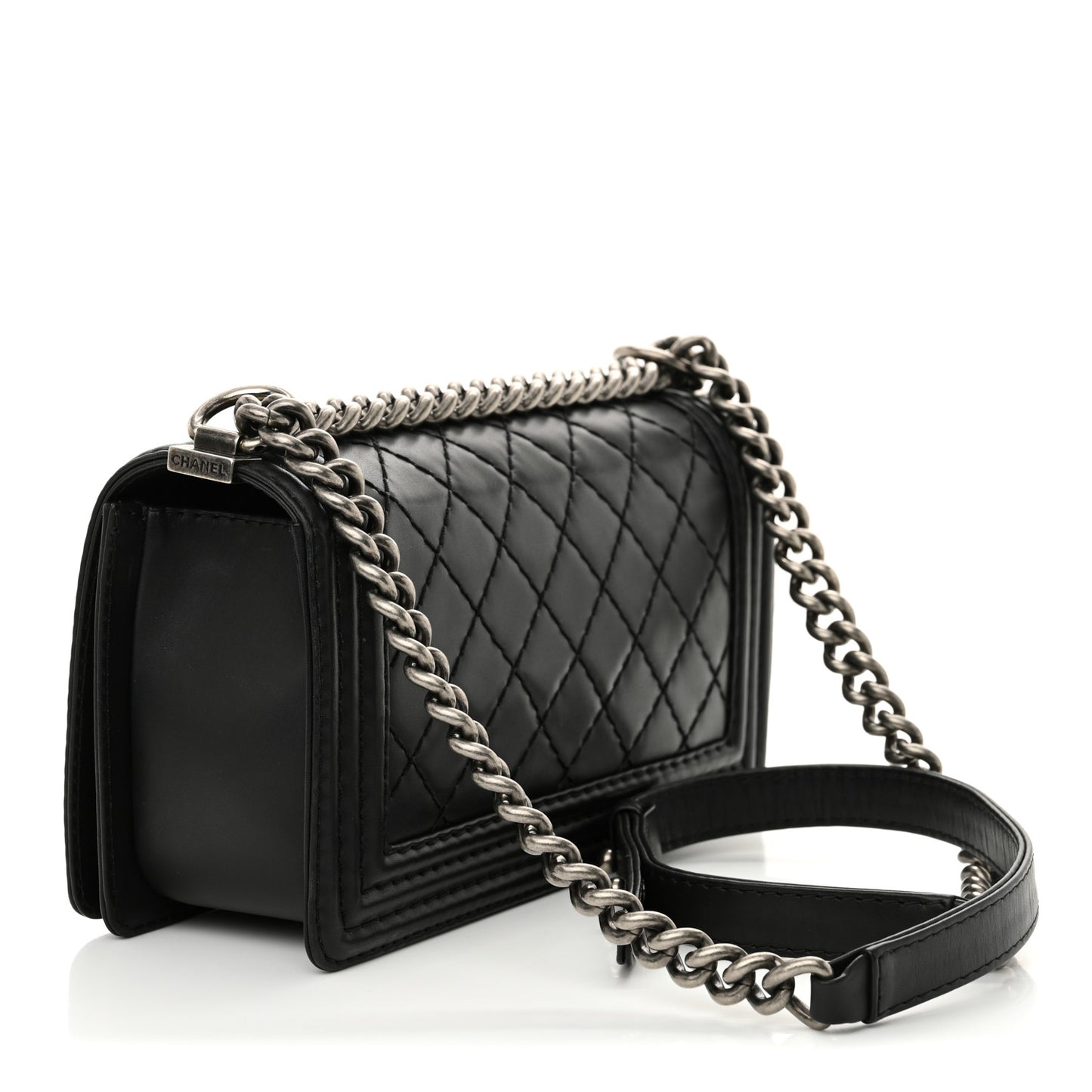 Calfskin Stitched Medium Boy Flap Black