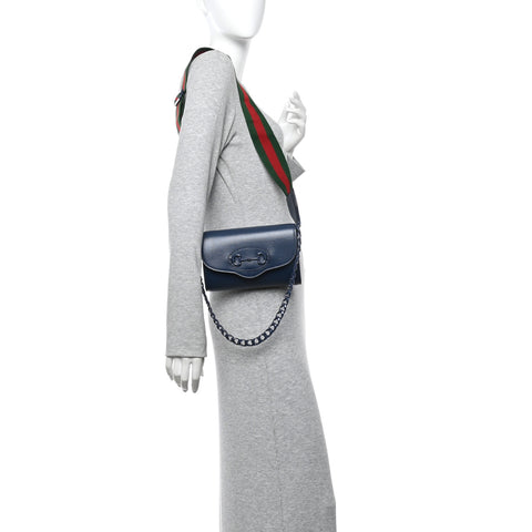Azalea Calfskin Web Monochrome Mini Horsebit 1955 Chain Shoulder Bag Blue