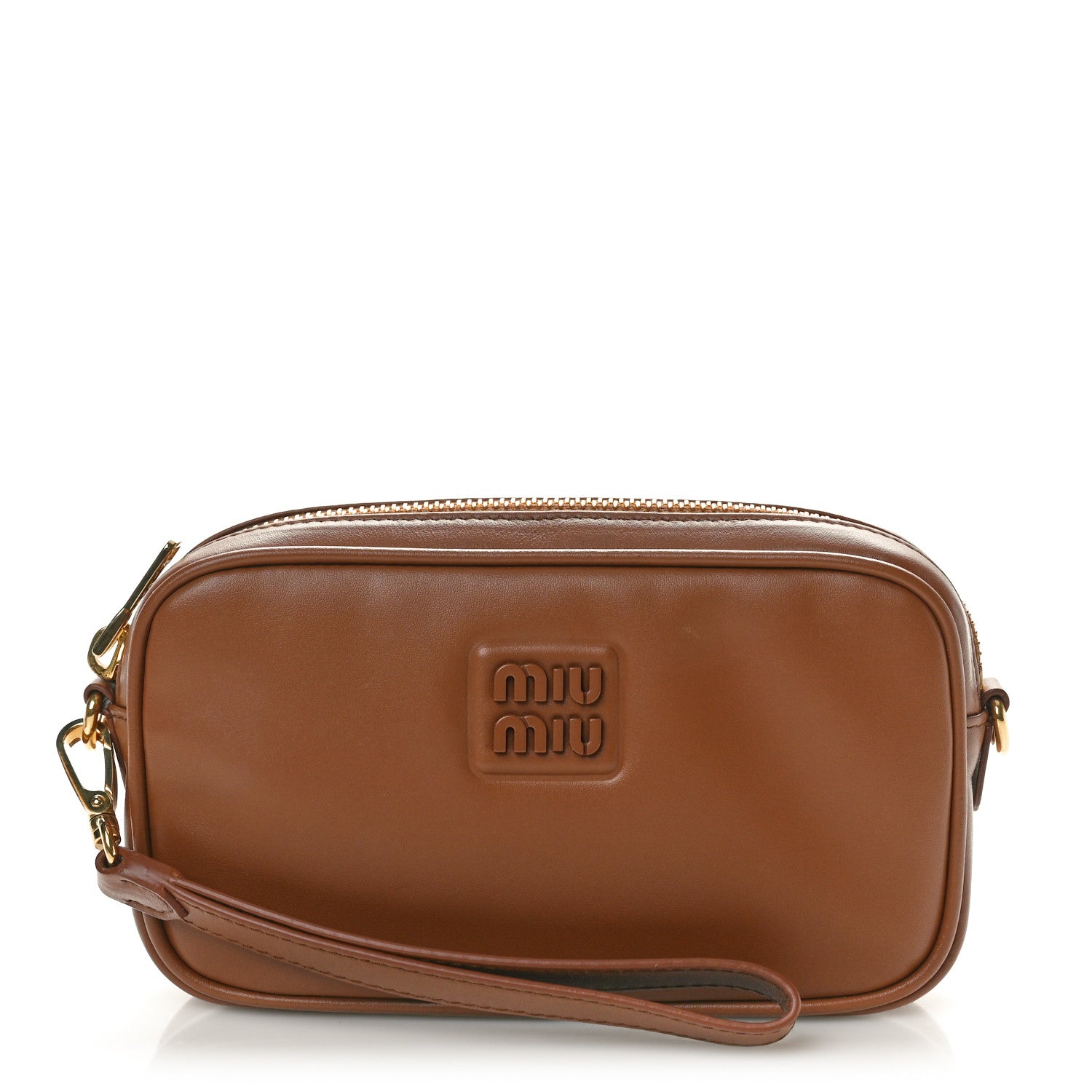 Miu Miu Nappa Arcadie Zipped Clutch Cognac 1546299 – FASHIONPHILE
