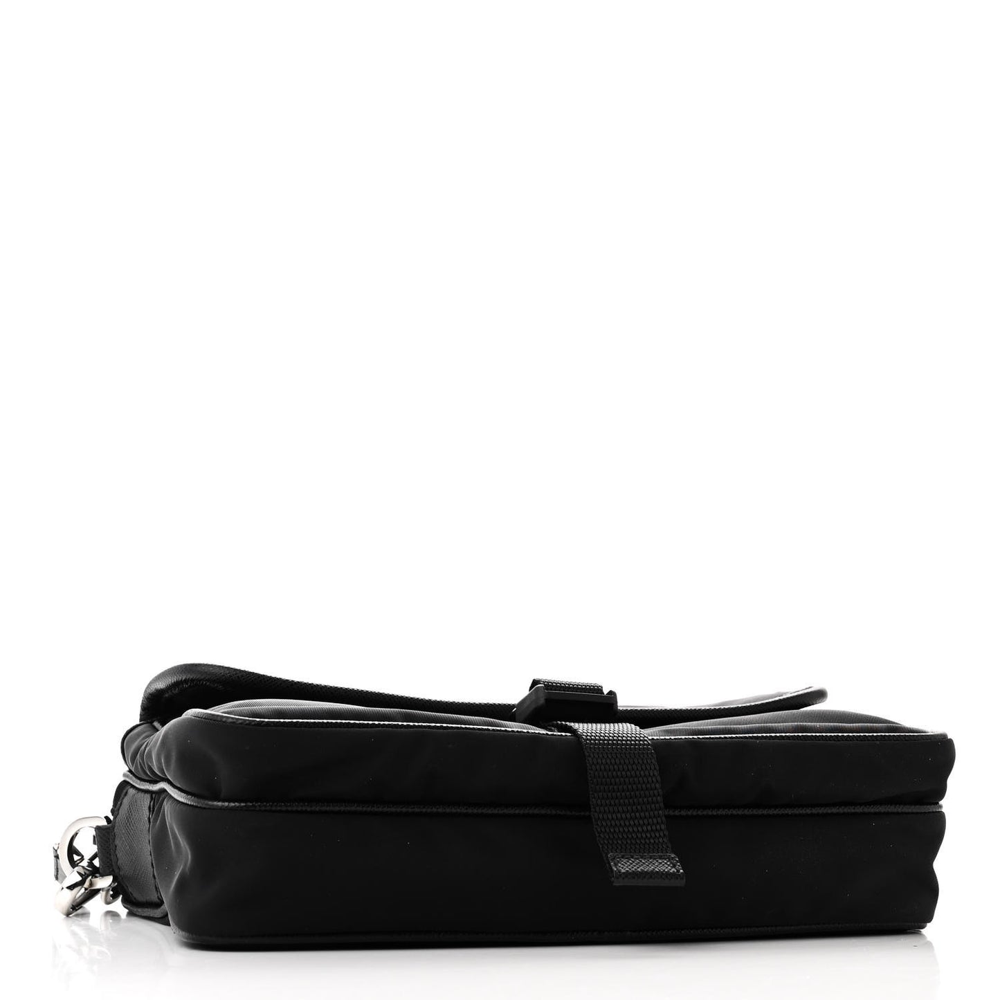Re-Nylon Saffiano Pocket Single Snap Buckle Shoulder Bag Black