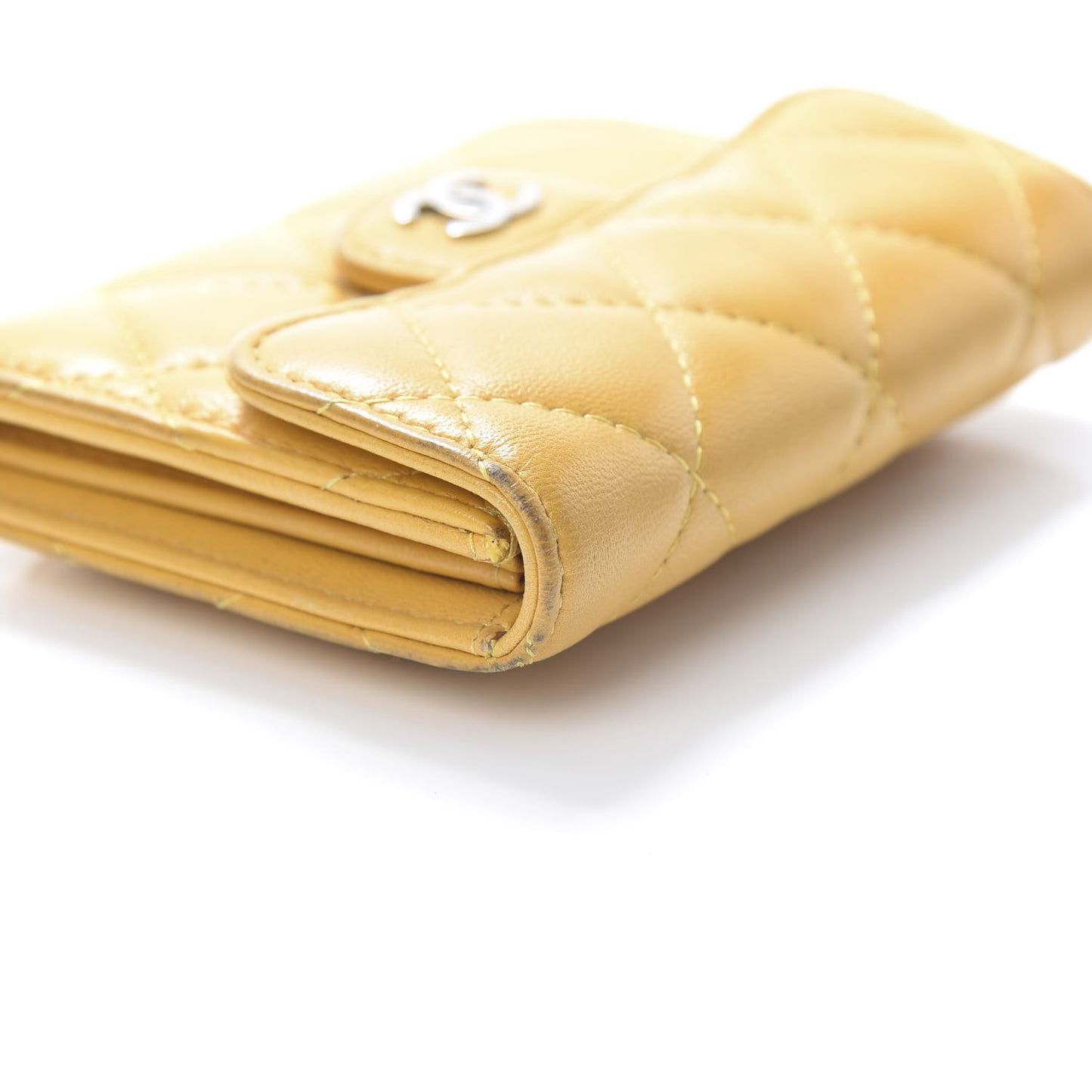 Lambskin Quilted Flap Card Holder Wallet Yellow