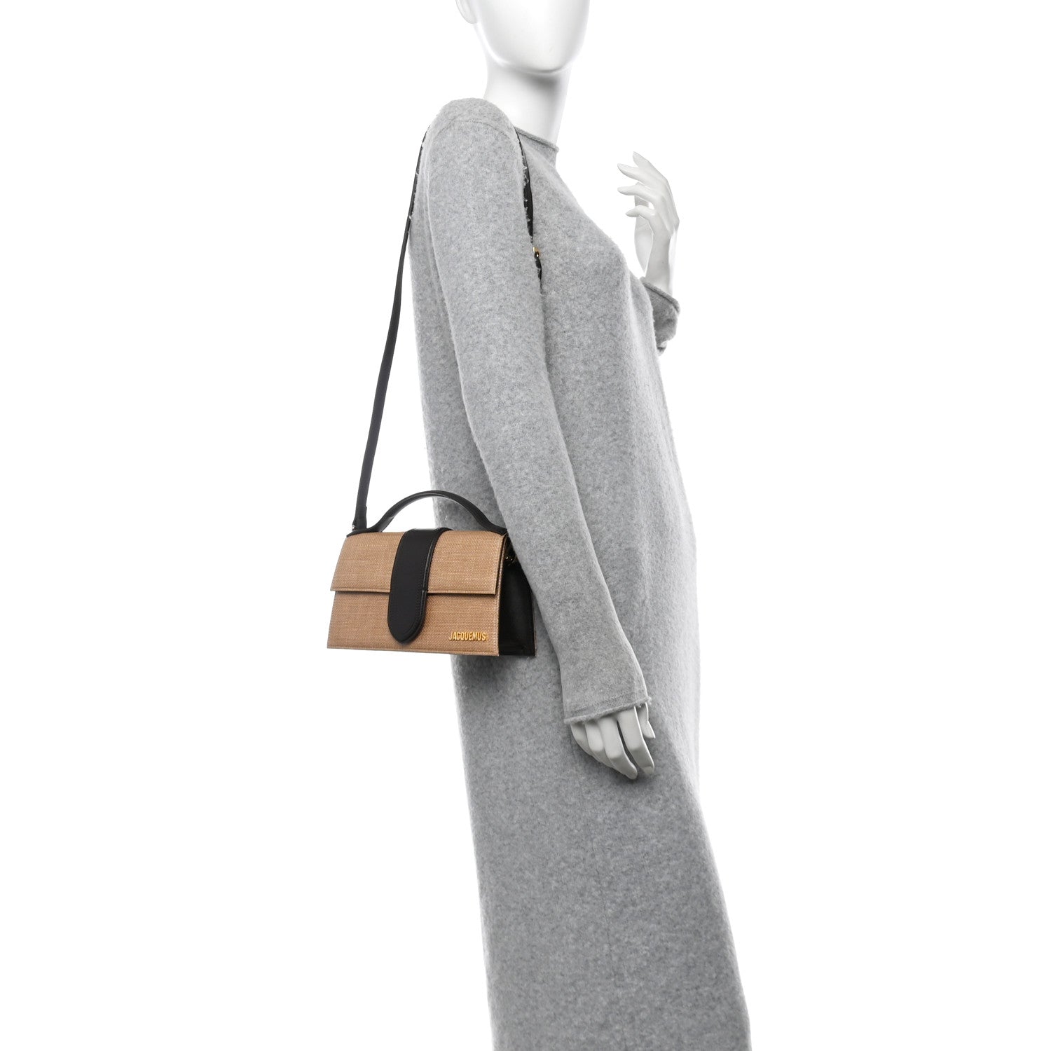 Jacquemus Raffia Smooth Calfskin Le Grand Bambino Natural Dark Brown 2 of 9