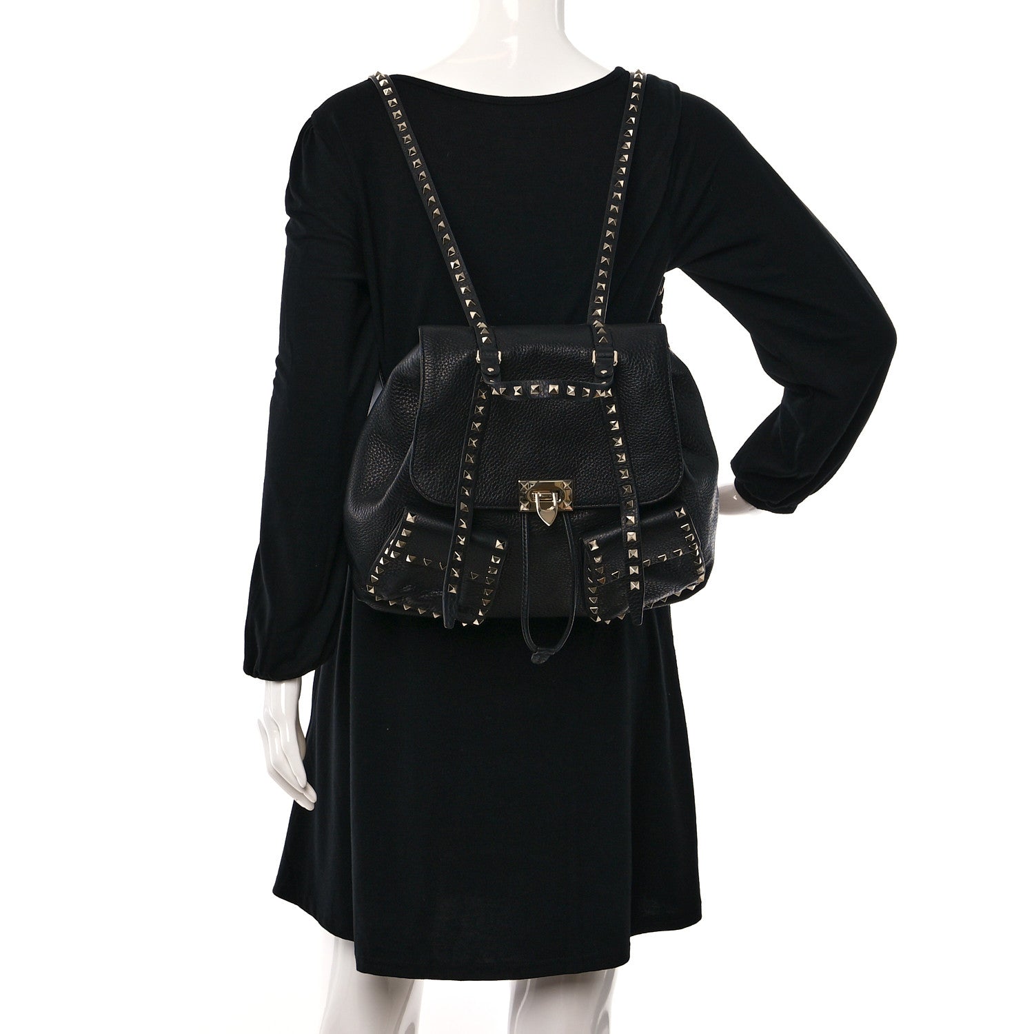 Valentino Garavani Pebbled Calfskin Rockstud Double Pocket Backpack Black 3 of 8