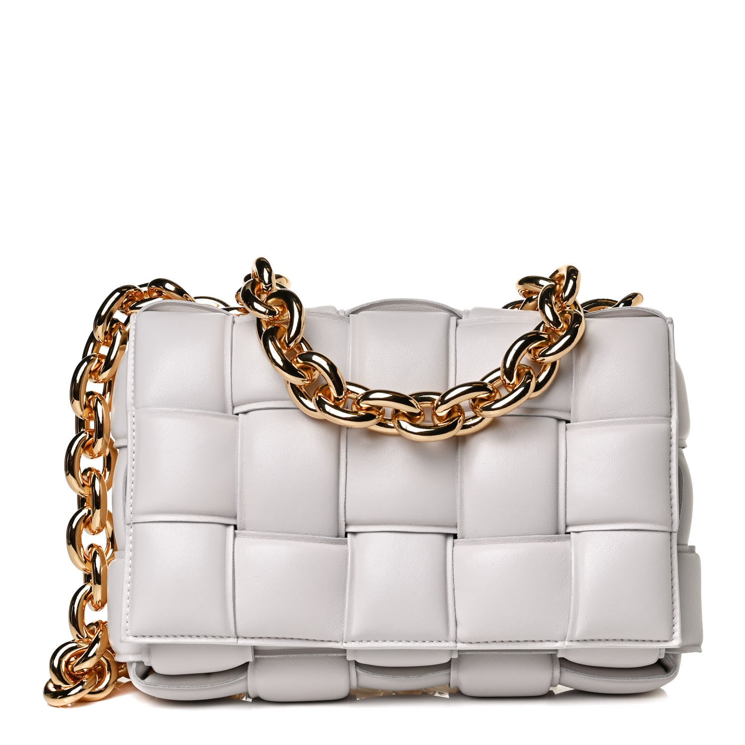 Bottega Veneta Lambskin Maxi Intreccio Padded Chain Cassette Crossbody Bag White 1 of 15