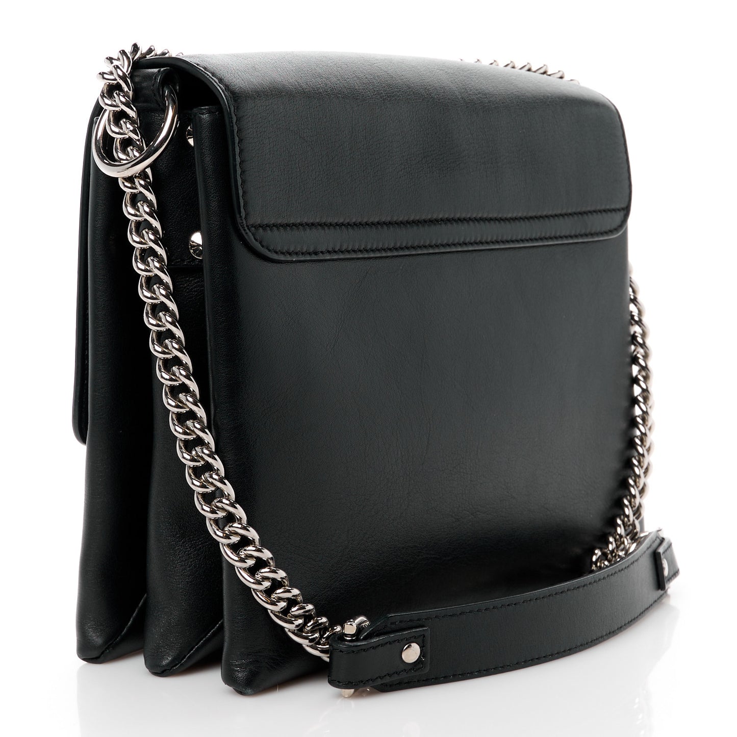 Calfskin Medium Twin Skull Chain Crossbody Black