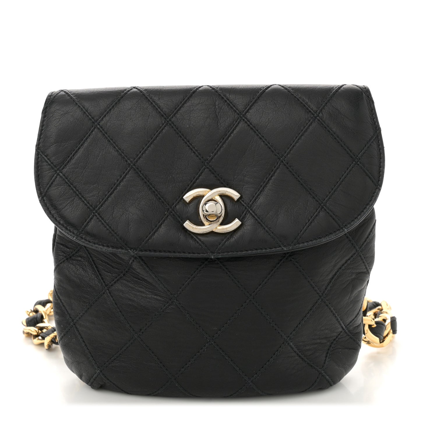 Lambskin Diamond Stitched Flap Waist Belt Bag 80 32 Black