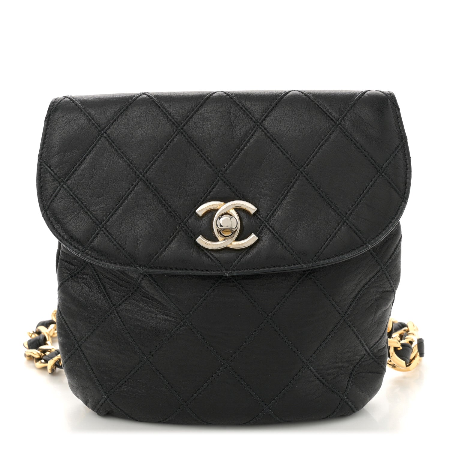 Chanel Lambskin Diamond Stitched Flap Waist Belt Bag 80 32 Black 1 of 10