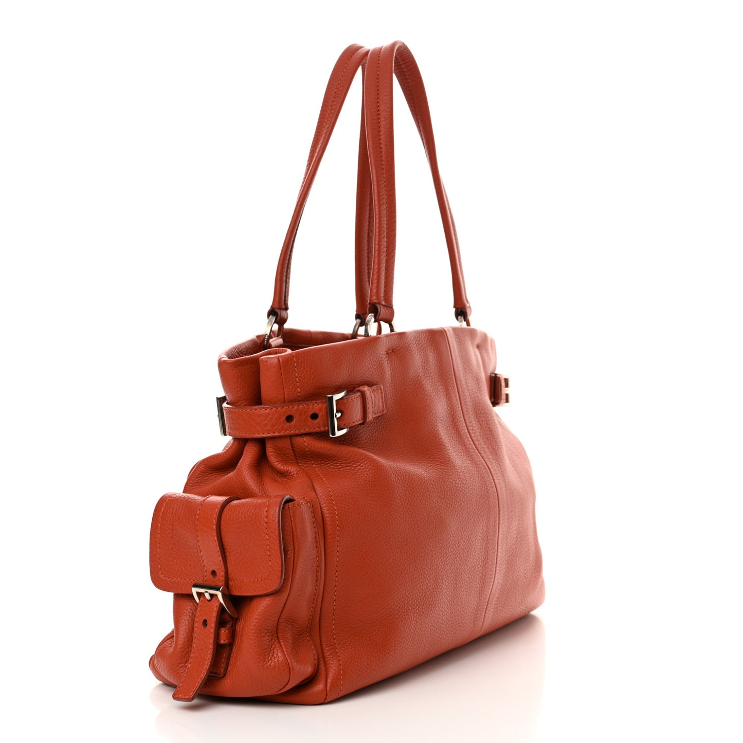 Vitello Daino Buckle Shoulder Bag Mandarin